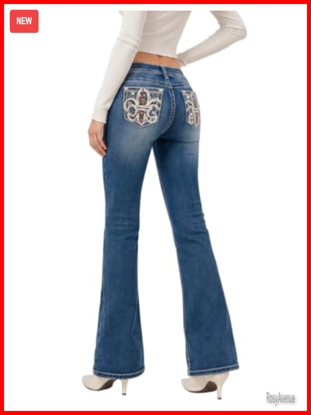 Womens Flare Jeans Low Rise Bootcut Denim Pants with Pockets